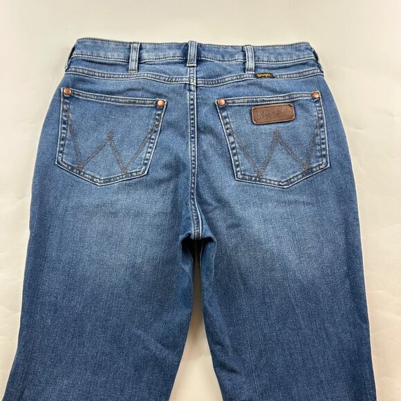 LONG Wrangler Blue Stretch Denim High Rise Extreme Flare Jeans 30 - Picture 7 of 7
